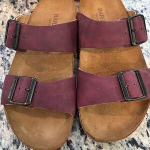 Haflinger Burgundy Double-Buckle Slide Sandals